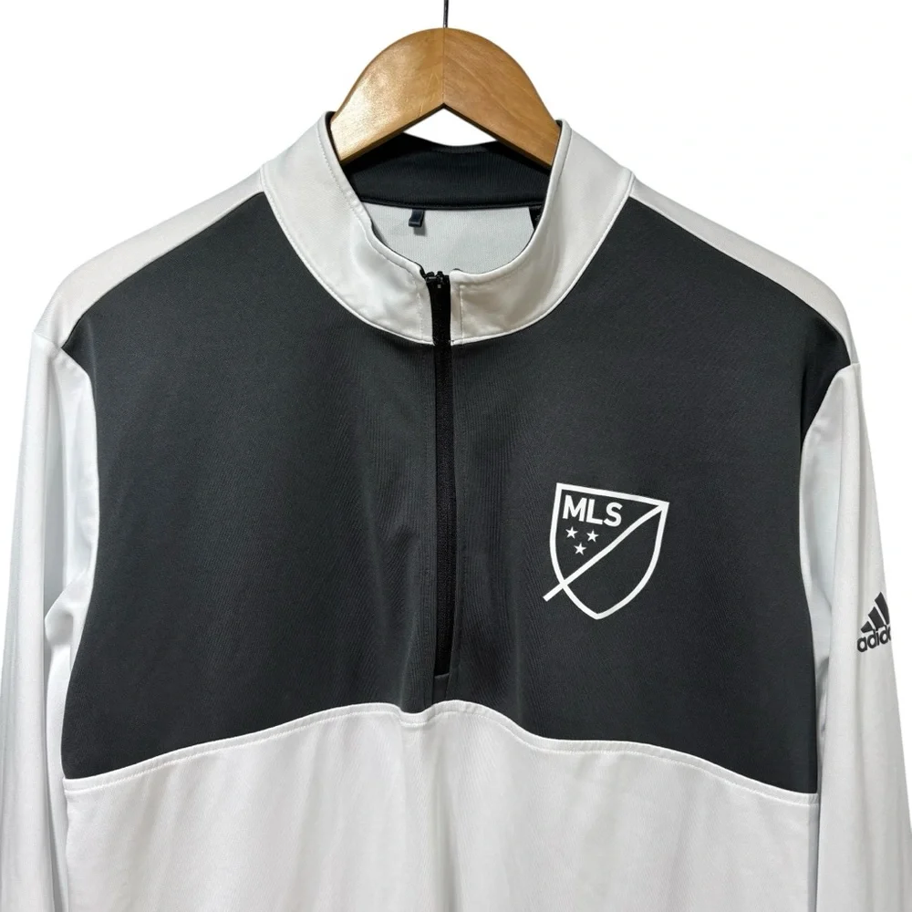 Adidas MLS Quarter Zip Pullover Mens White Black Soccer Training Top Large #673